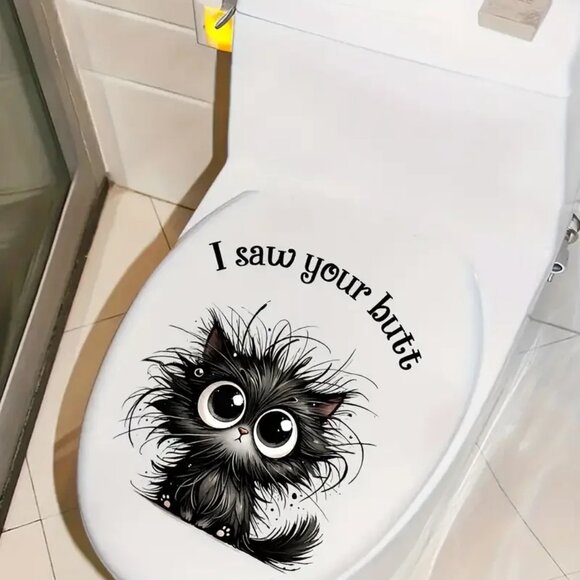 I saw your butt Cat Kitty Bathroom Humor!  toilet lid or tank sticker - Picture 3 of 4